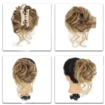 Messy Bun Hair Piece, Wavy Curly Chignon Ponytail Hairpiece for Daily Wear