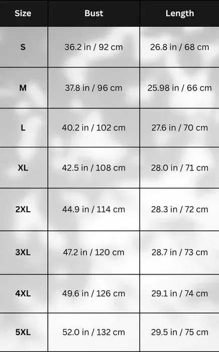 Size chart image